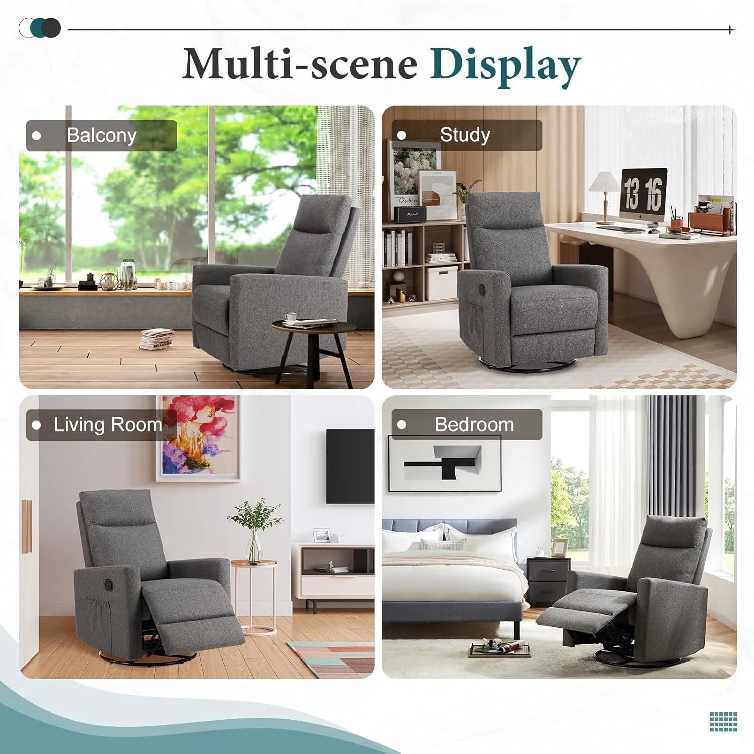 DUMOS Recliner Chair for Adults, Massage Reclining Chair for Living Room, Adjustable Home Theater Seating Single Sofa with Padded Seat Backrest and Footrest, Linen, Grey