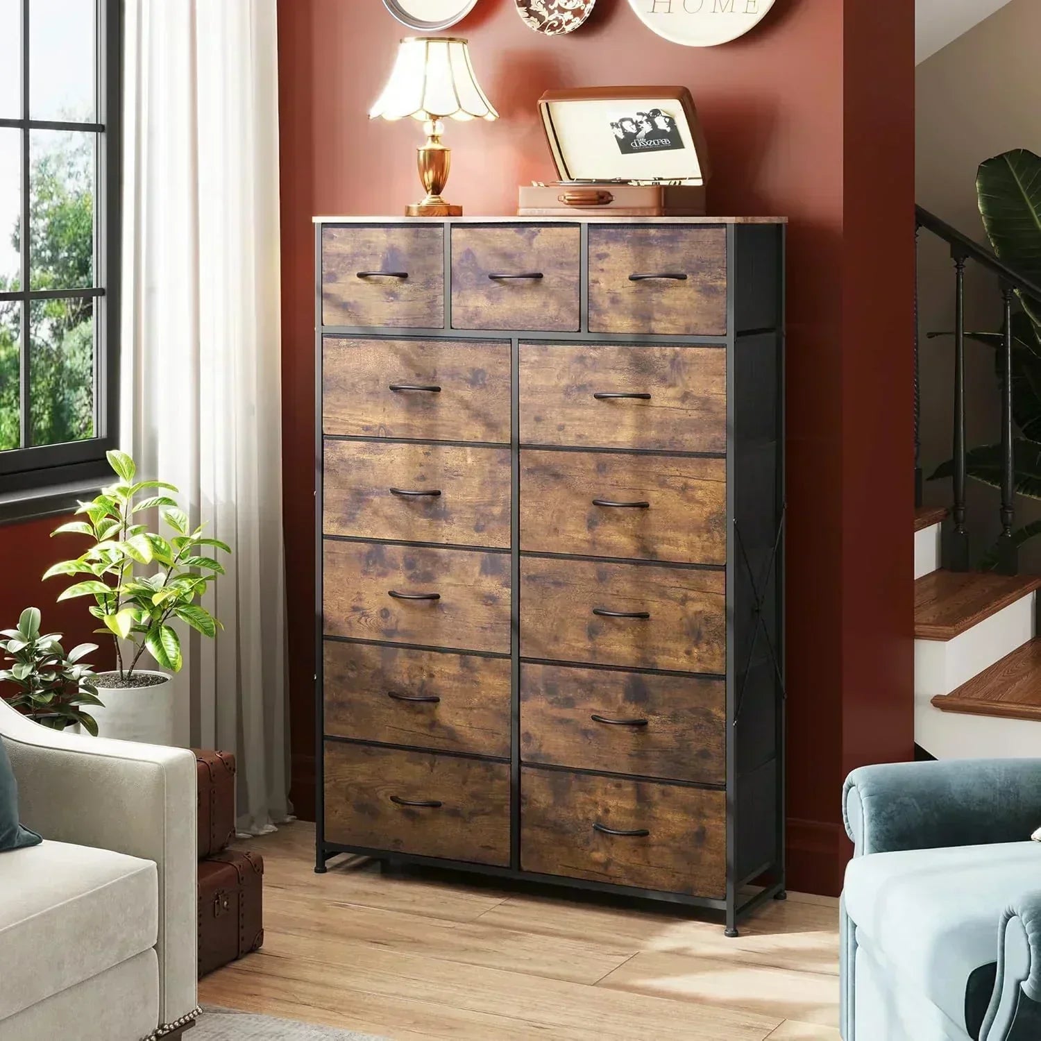WLIVE Storage Organizer Unit with 13 Fabric Bins Storage Drawers Organizer with Steel Frame