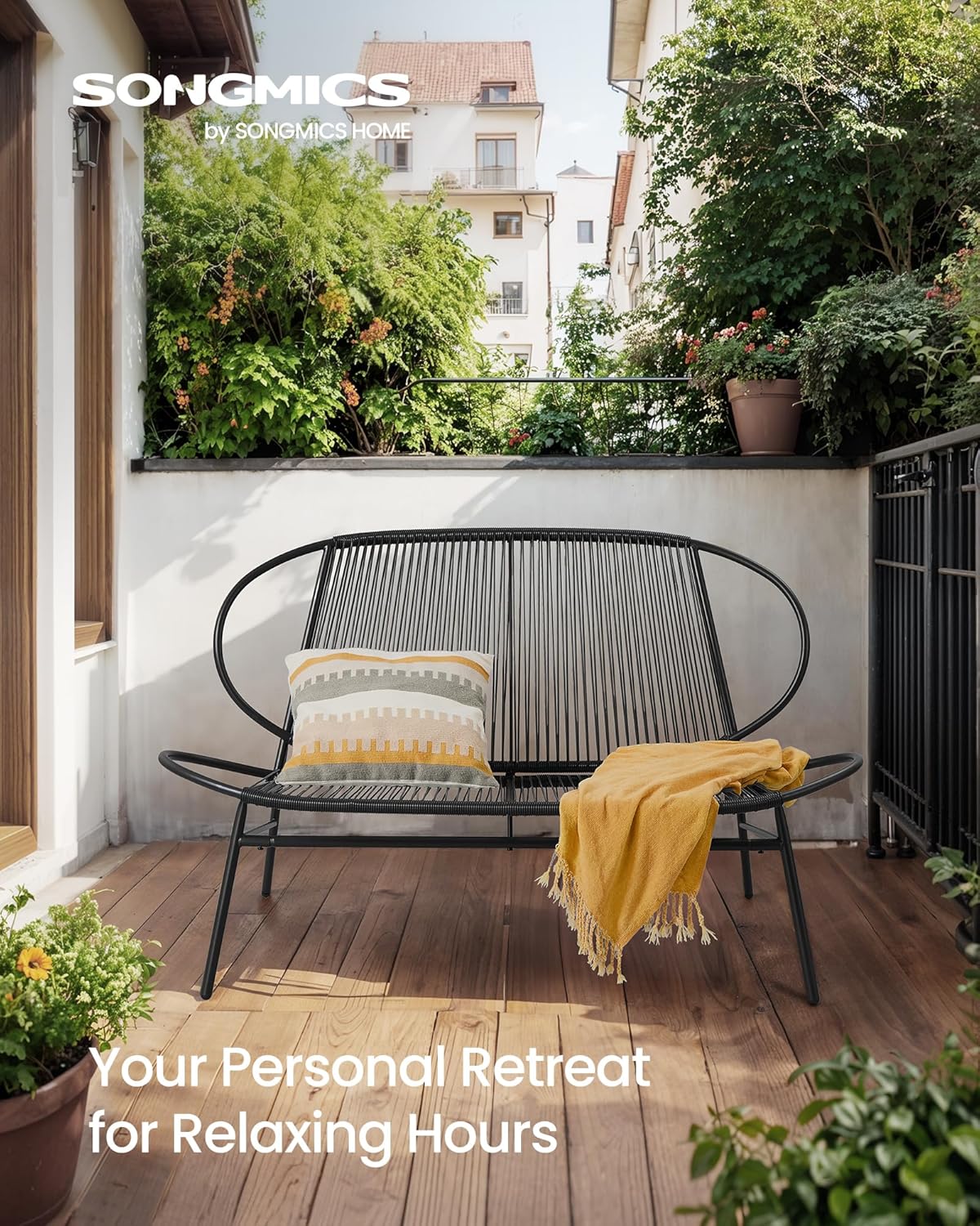Outdoor Settee 2-Seat Garden Furniture with Backrest PE Rattan