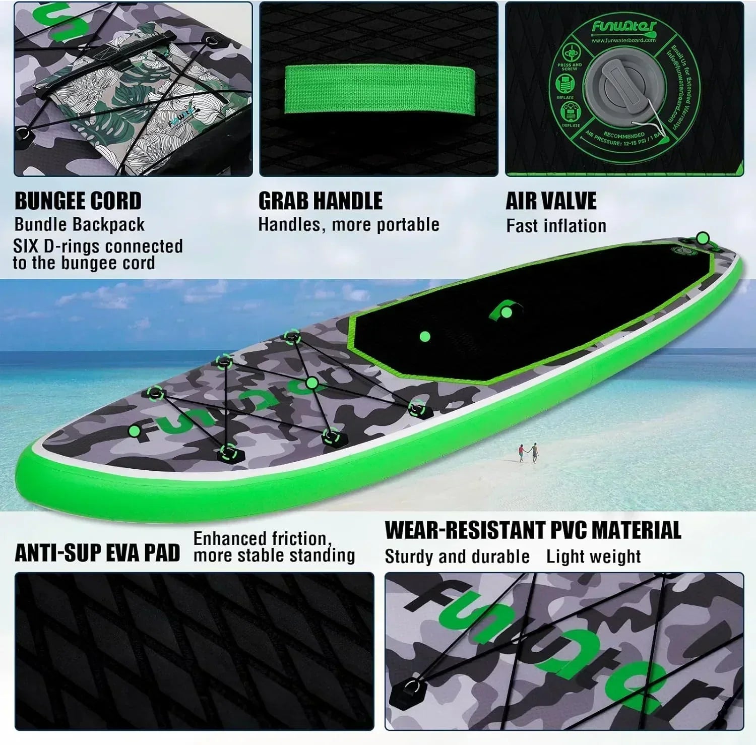 FunWater Inflatable Stand Up Paddle Board Premium SUP Paddle Accessories EVA Deck