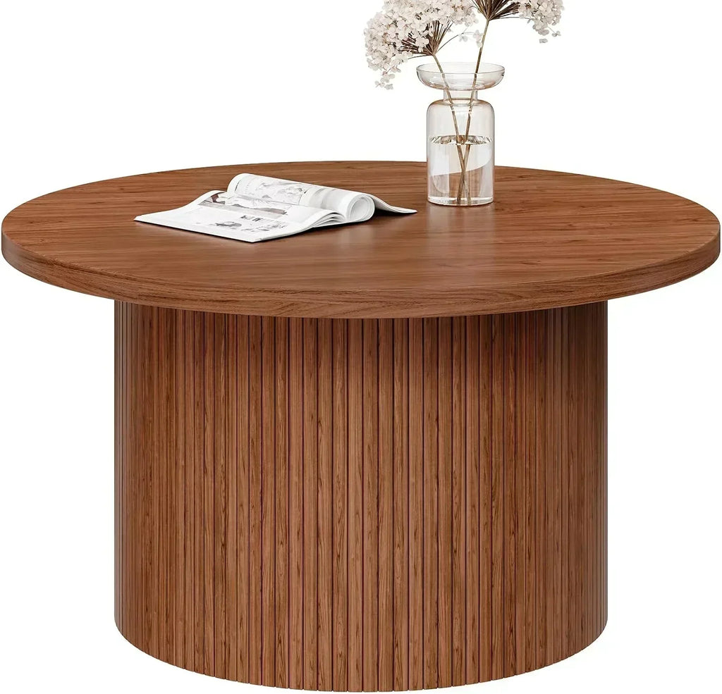 31.5 inch round coffee table living room roll-up coffee table mid-century modern wood coffee table