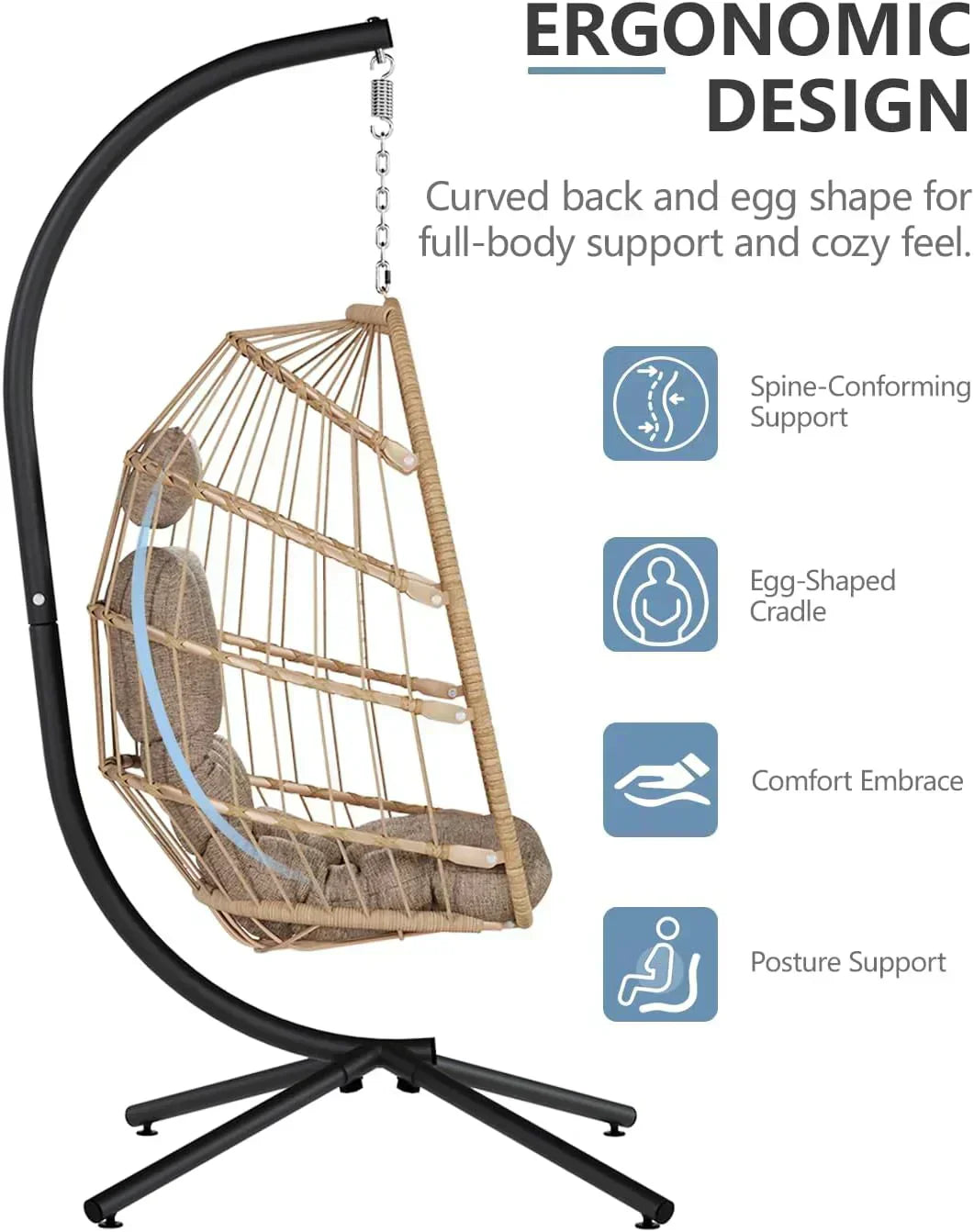 SWITTE Egg Chair Outdoor with Stand Indoor Wicker Hanging Egg Swing Chair with Cushion