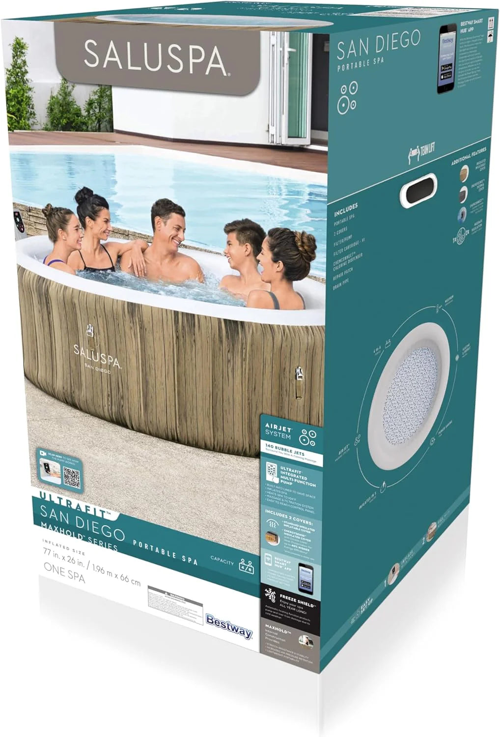 Bestway SaluSpa Miami EnergySense AirJet Inflatable Hot Tub Spa (71 x 26) | Portable Hot Tub with 2 Covers (1 Energy-Efficient Thermal Cover and 1 Standard Cover) | Fits Up to 2-4 Persons | Black