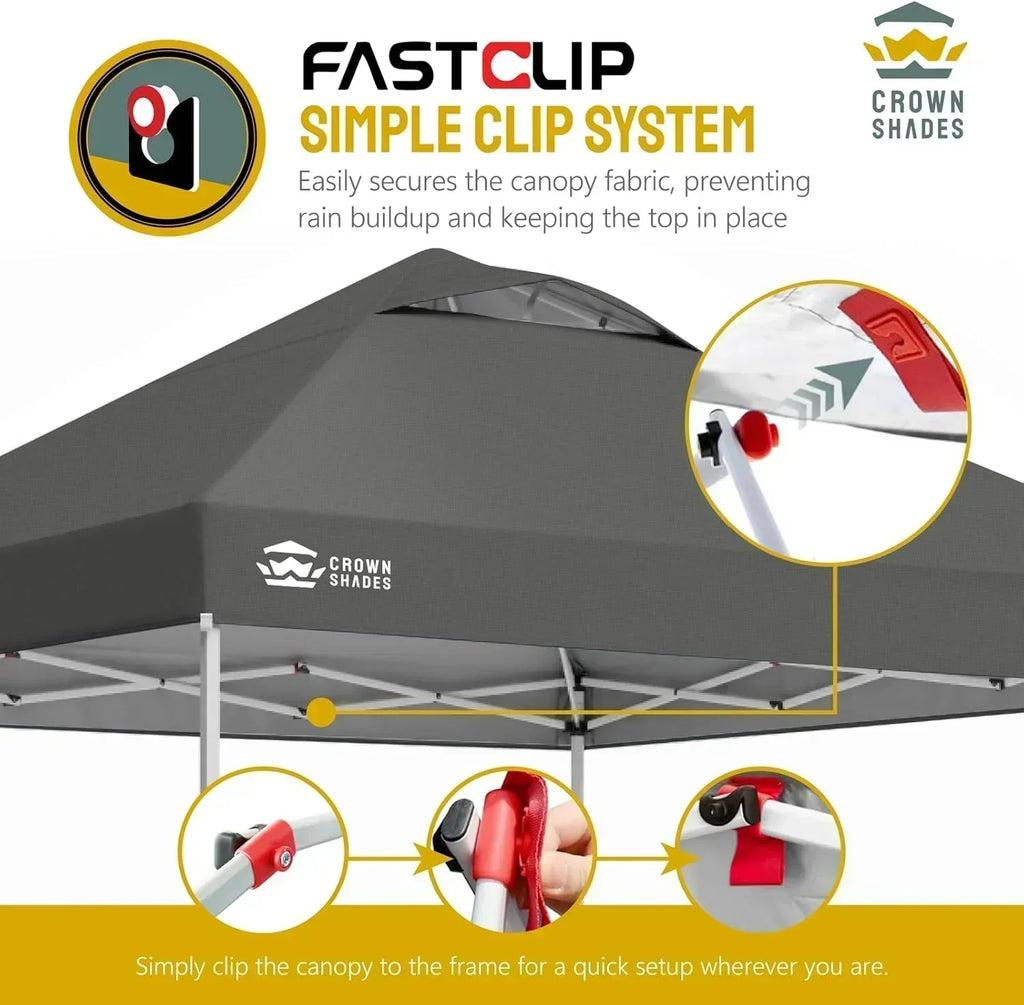 10x10 Pop-Up Awning One-Click Installation Beach Tent Outdoor Sunshade Silver Coated Top