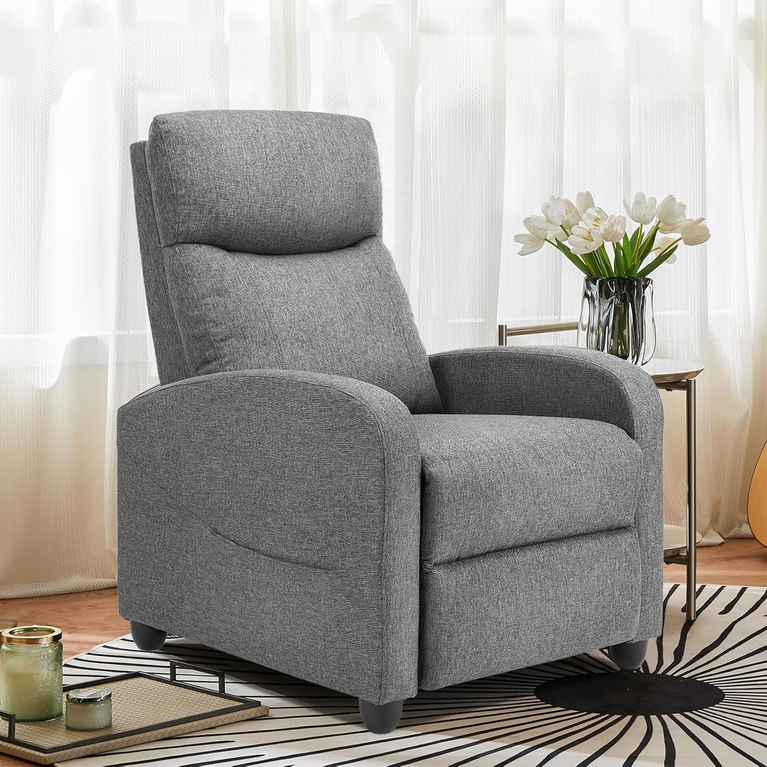 Swivel Rocking Recliner Chair with Extra Large Footrest High Back, Upholstered Glider Nursery Chair for Living Room, Bedroom & Nursery, Comfortable Deep Seat for Relaxation, Grey