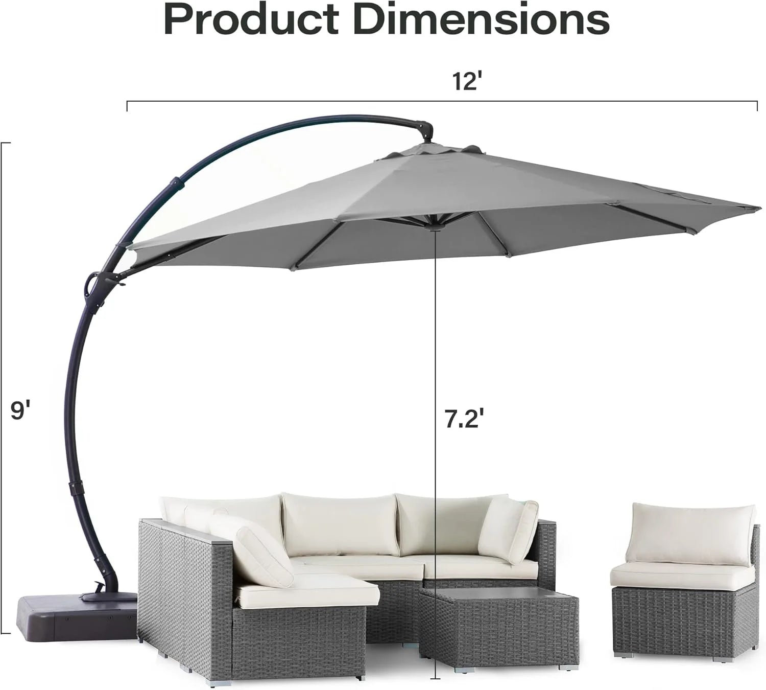 LAUSAINT HOME Outdoor Patio Umbrella with Base included, 11 FT Deluxe Curvy Cantilever Umbrella Heavy Duty Offset Hanging Umbrella with 360° Rotation for Market, Pool, Garden, Backyard, Deck (Beige)