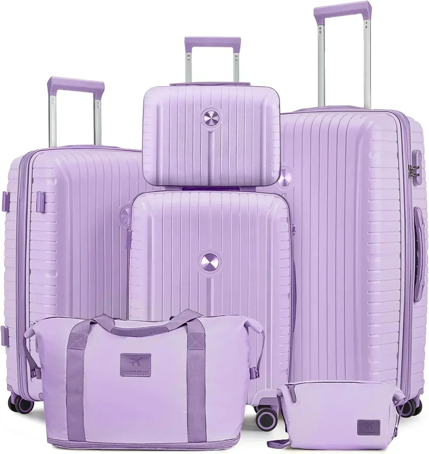 5-piece PP hardshell lightweight travel carry-on luggage set with dual spinner wheels