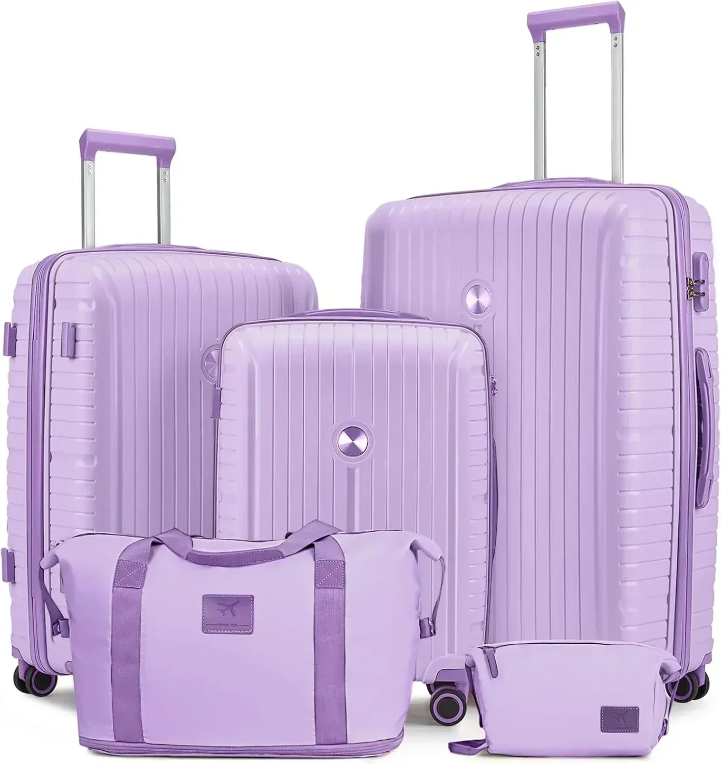 5-piece PP hardshell lightweight travel carry-on luggage set with dual spinner wheels