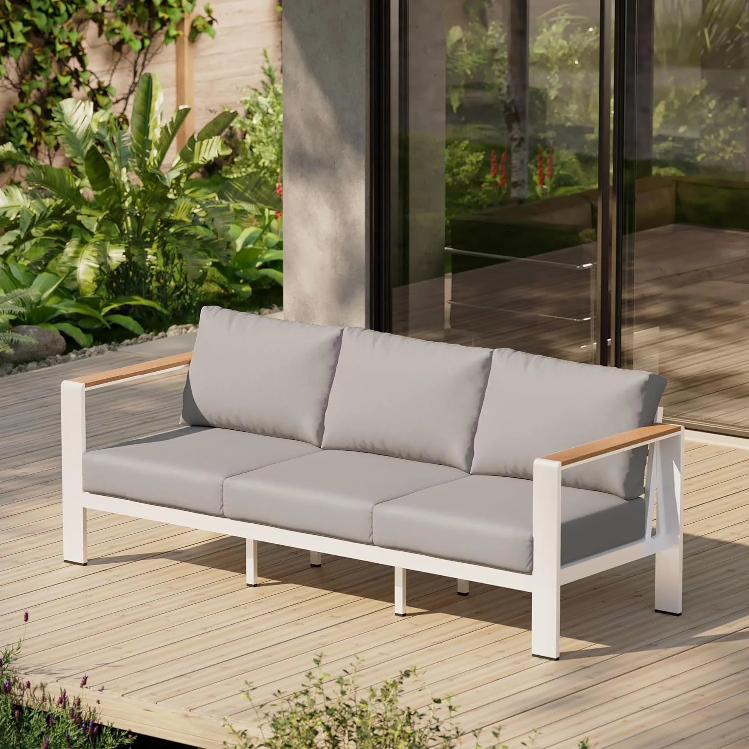 Aluminum Outdoor Patio Furniture Set with Coffee Table, 4 Piece Patio Conversation Sets with Washable Thick Cushions