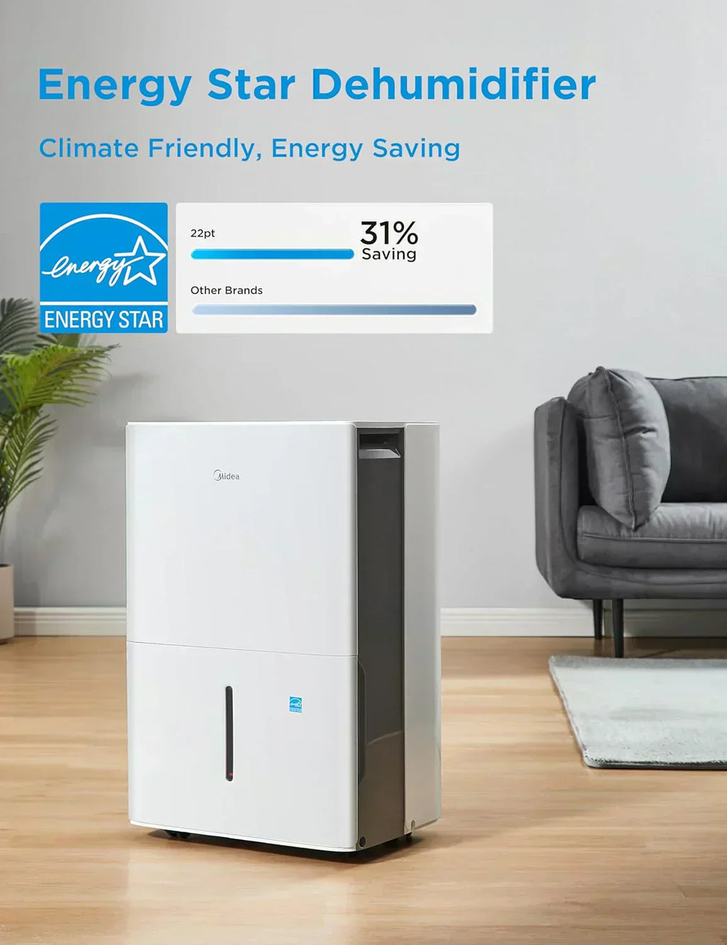 Midea 4,500 Sq. Ft. Dehumidifier Pump Included Energy Star Certified 50 Pint Ideal For Basements