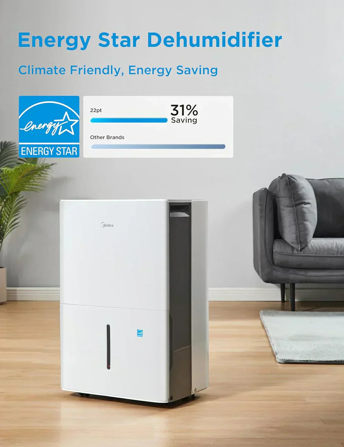 Midea 4,500 Sq. Ft. Dehumidifier Pump Included Energy Star Certified 50 Pint Ideal For Basements