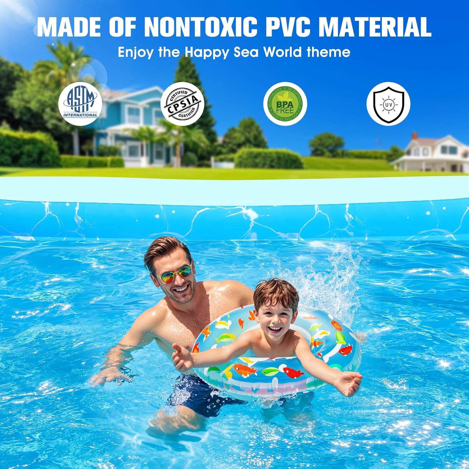 Inflatable Pool with Seat and Pool Lights Durable Thickened Large Size Family Inflatable Pools