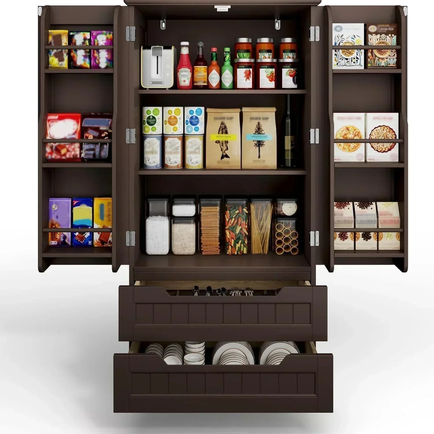 Gizoon Kitchen Pantry Cabinet with Drawers Freestanding Bathroom Storage Cabinet with Doors