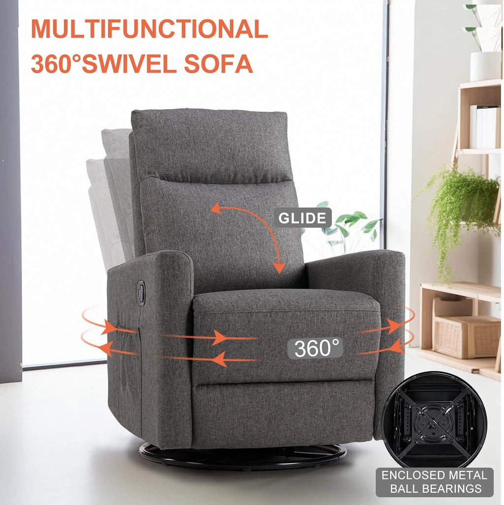 Sweetcrispy Recliner Chair, 360 Swivel Rocker Chair for Adults, Glider Rocker Recliners, Nursery Chairs for Living Room, High Back, Upholstered Deep Seat, Classical Brown