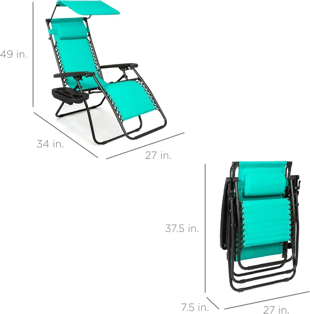 Best Choice Products Folding Zero Gravity Recliner Patio Lounge Chair Adjustable Canopy Shade
