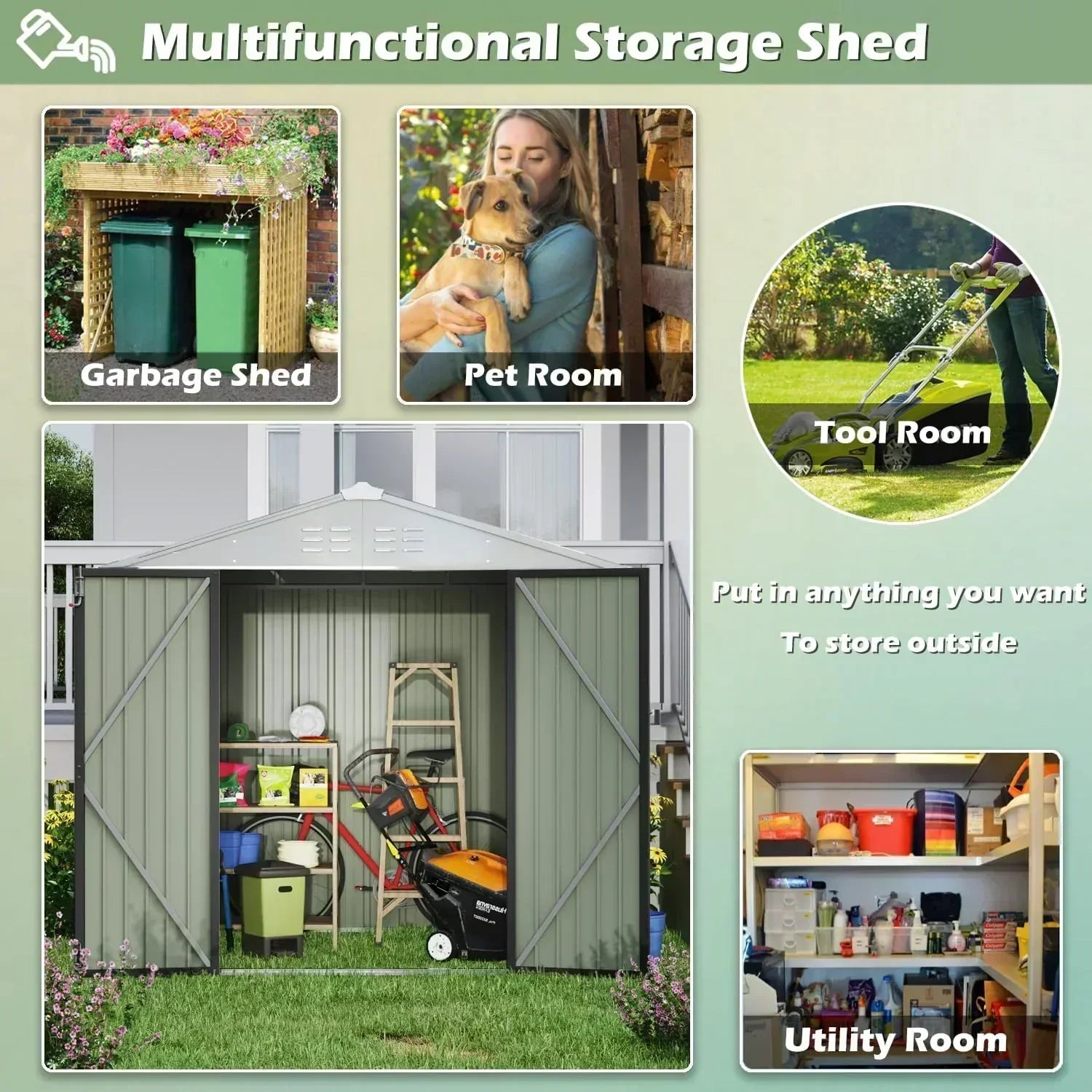 Devoko Outdoor Storage Shed Lockable Metal Garden Shed Steel Anti-Corrosion Storage House