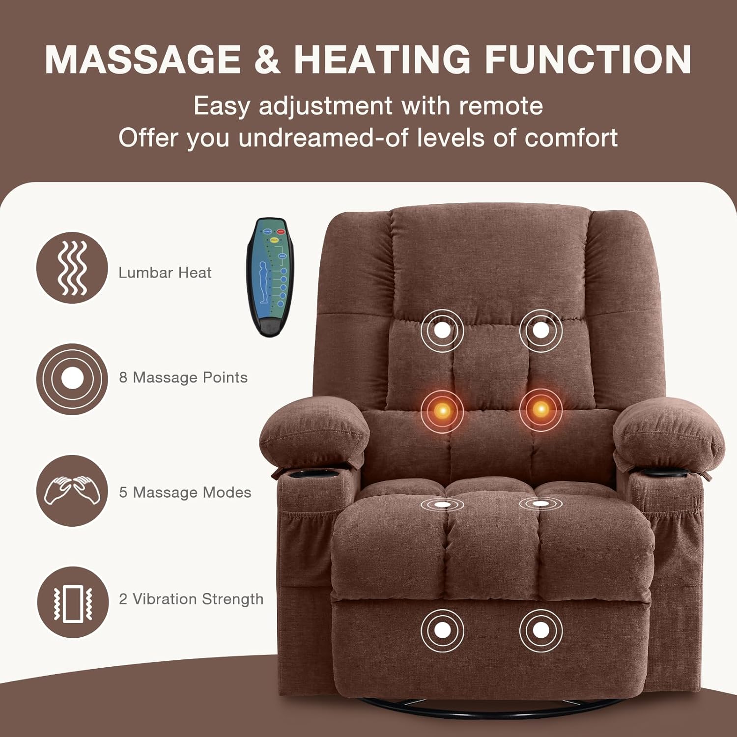 Massage rotating rocking lounge chair with vibration massage and calorie metering functions