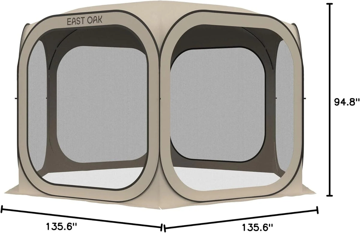 EAST OAK Screen House Tent Pop-Up, Portable Screen Room Canopy Instant Screen Tent 10 x 10 FT with Carry Bag for Patio, Backyard, Deck & Outdoor Activities, Beige