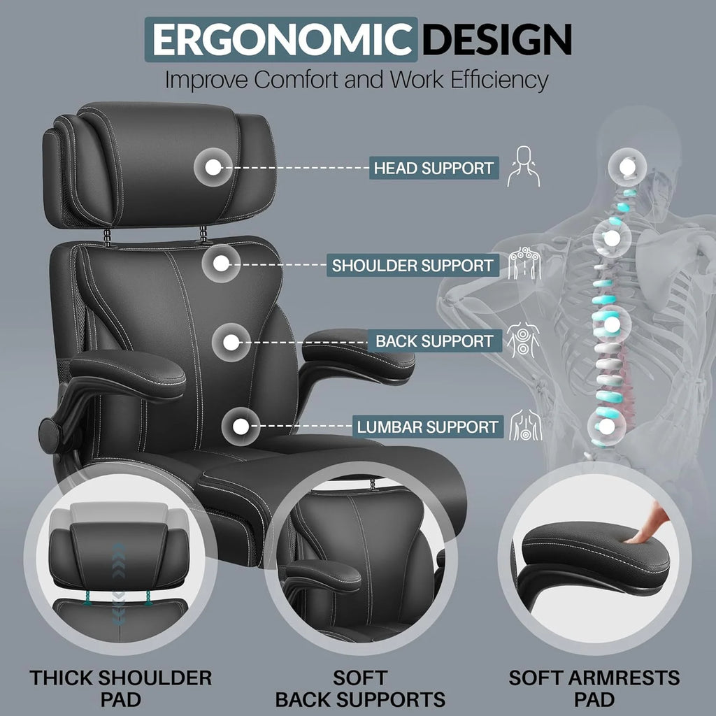Office Chair Large High-Foot Computer Desk Chair, Breathable Leather Chair Lumbar Support Rotating Computer Chair