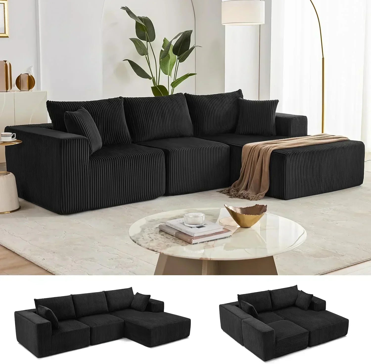 108-inch modular sofa cloud modular sofa with deep seat and reclining chair upholstered sofa