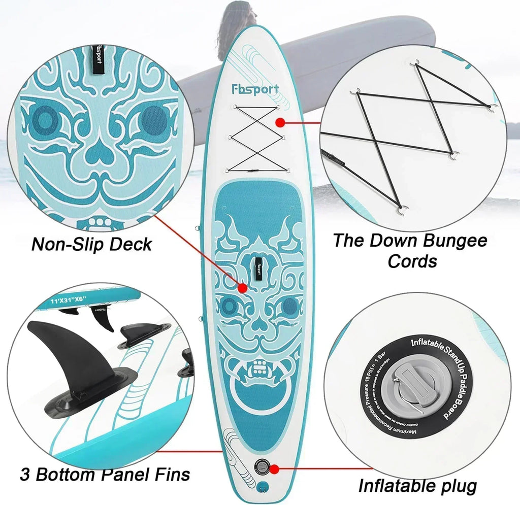 FBSPORT 11' Premium Stand Up Paddle Board Yoga Board with Durable SUP Accessories Carry Bag