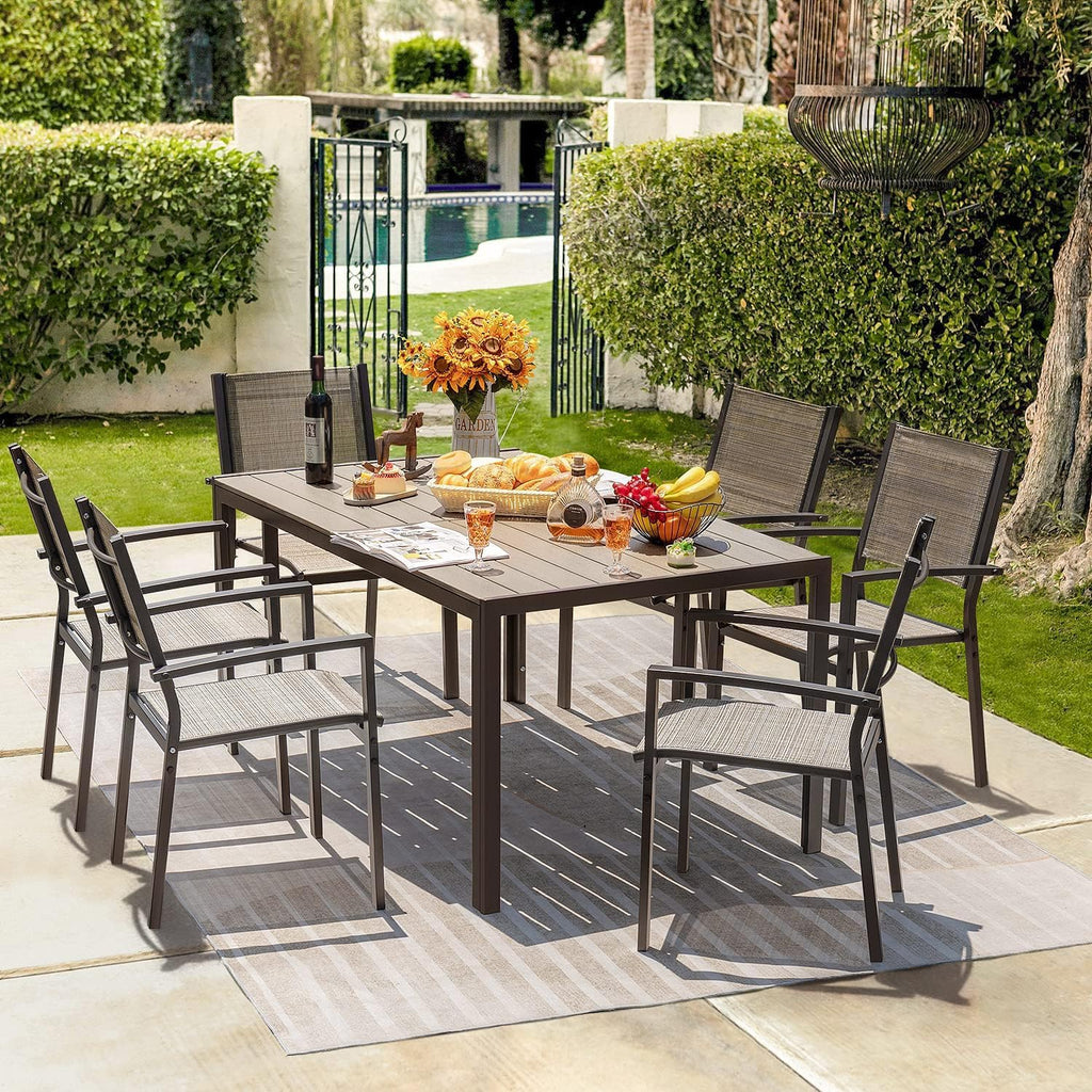Homall Patio Dining Set 7 Pieces Outdoor Furniture with Large Table and 6 Textilene Chairs