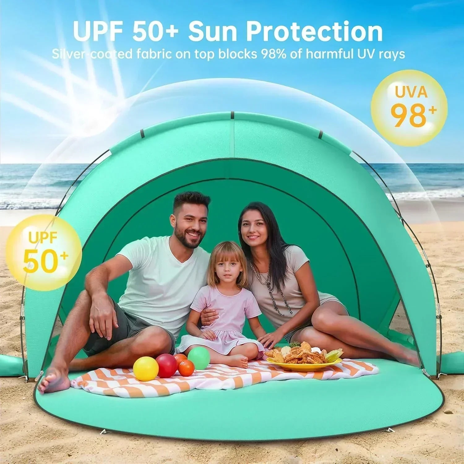 Beach Tent Sun Shelter Beach Shade Tent with UPF50+ UV Protection Beach Sun Shelter Beach Shade