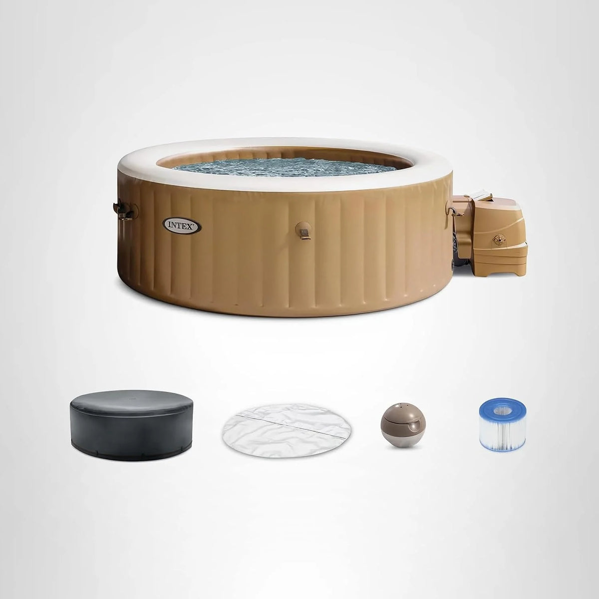 Intex PureSpa 6 Person Bubble Massage Inflatable Hot Tub Spa Set Tan Spa Plus Water Heater Pump