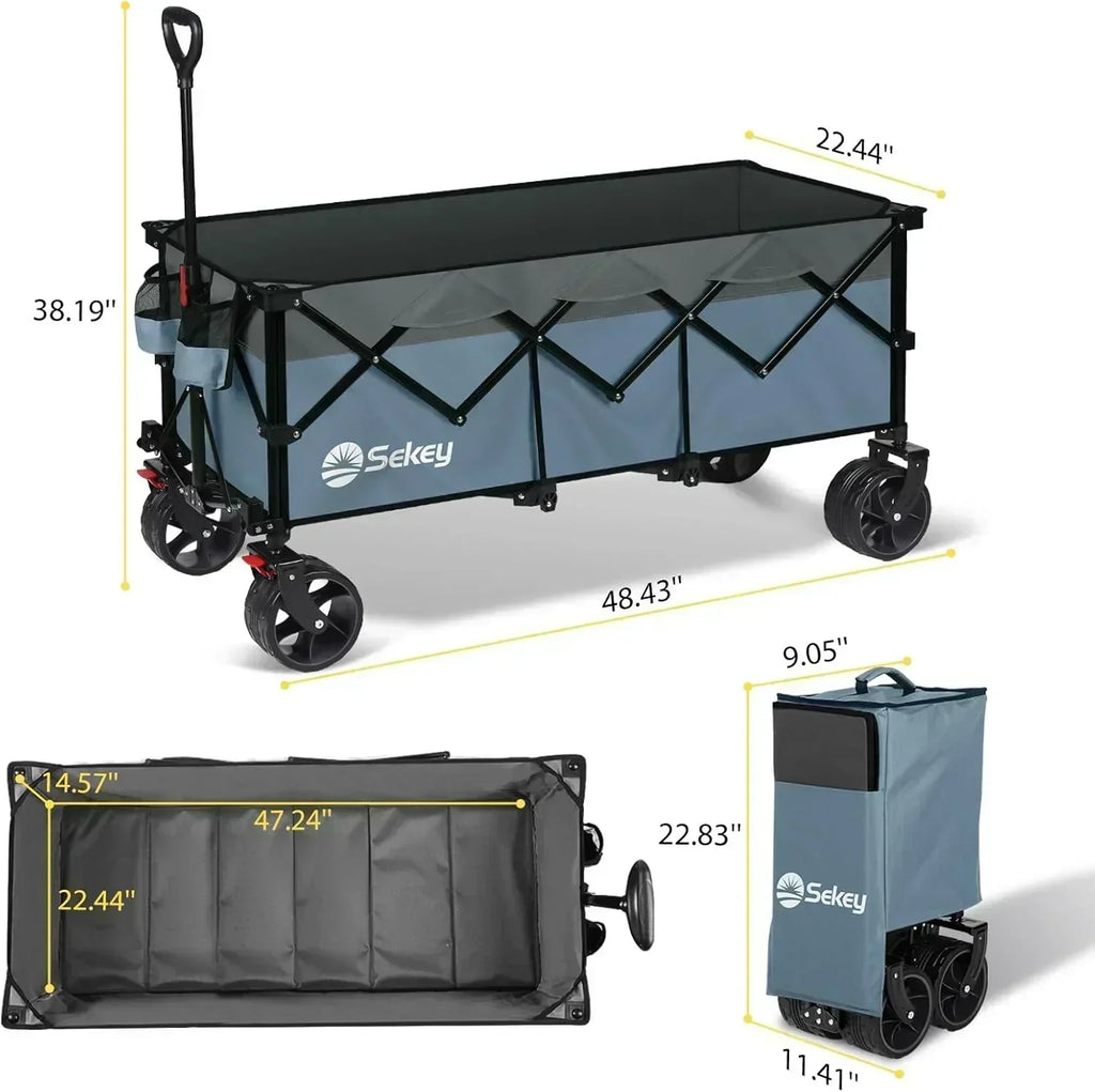 Sekey 48 Inch Long Foldable Extended Travel Cart 440 Lbs Folding Multi-Purpose Garden Cart
