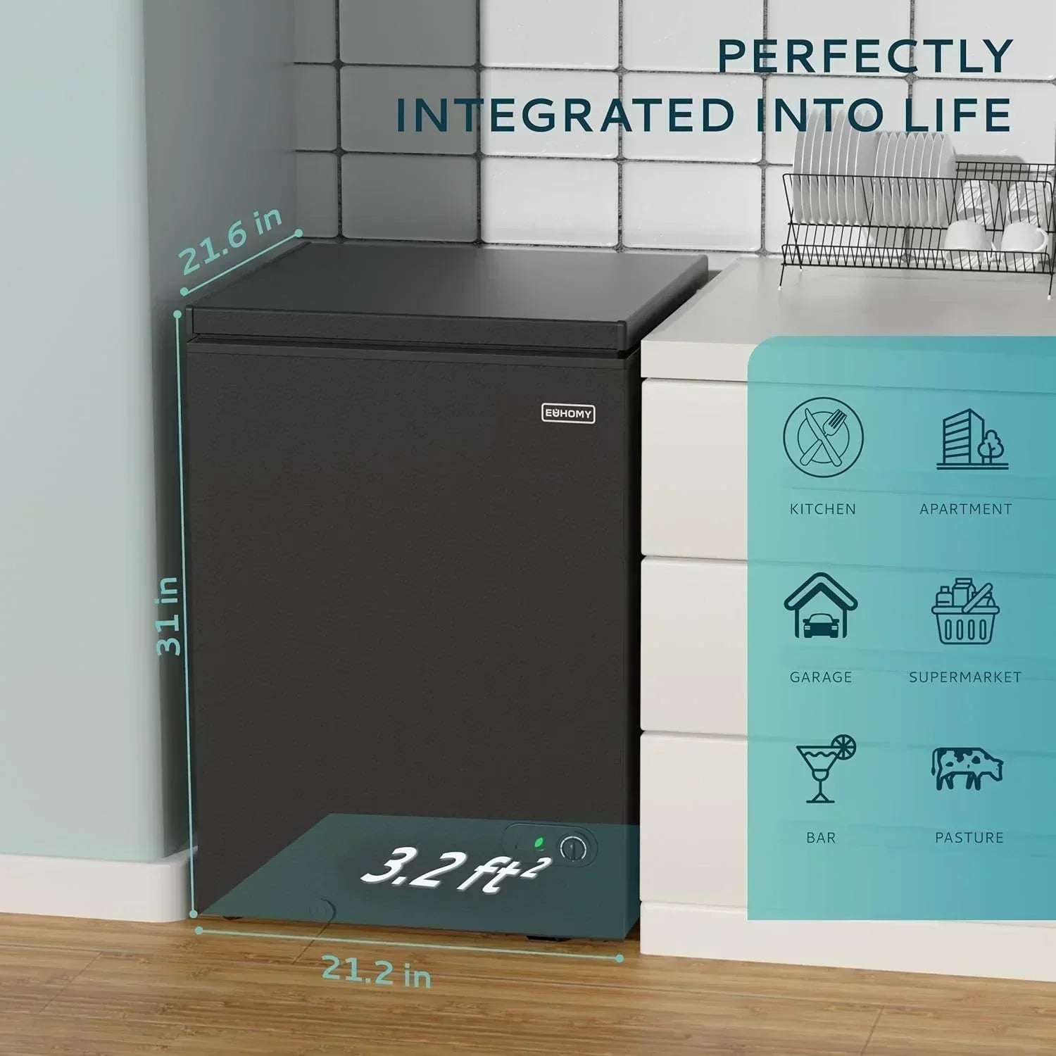 EUHOMY 3.5 Cu.Ft Chest Freezer with Removable Basket Small Deep Freezer Adjustable 7 Thermostat