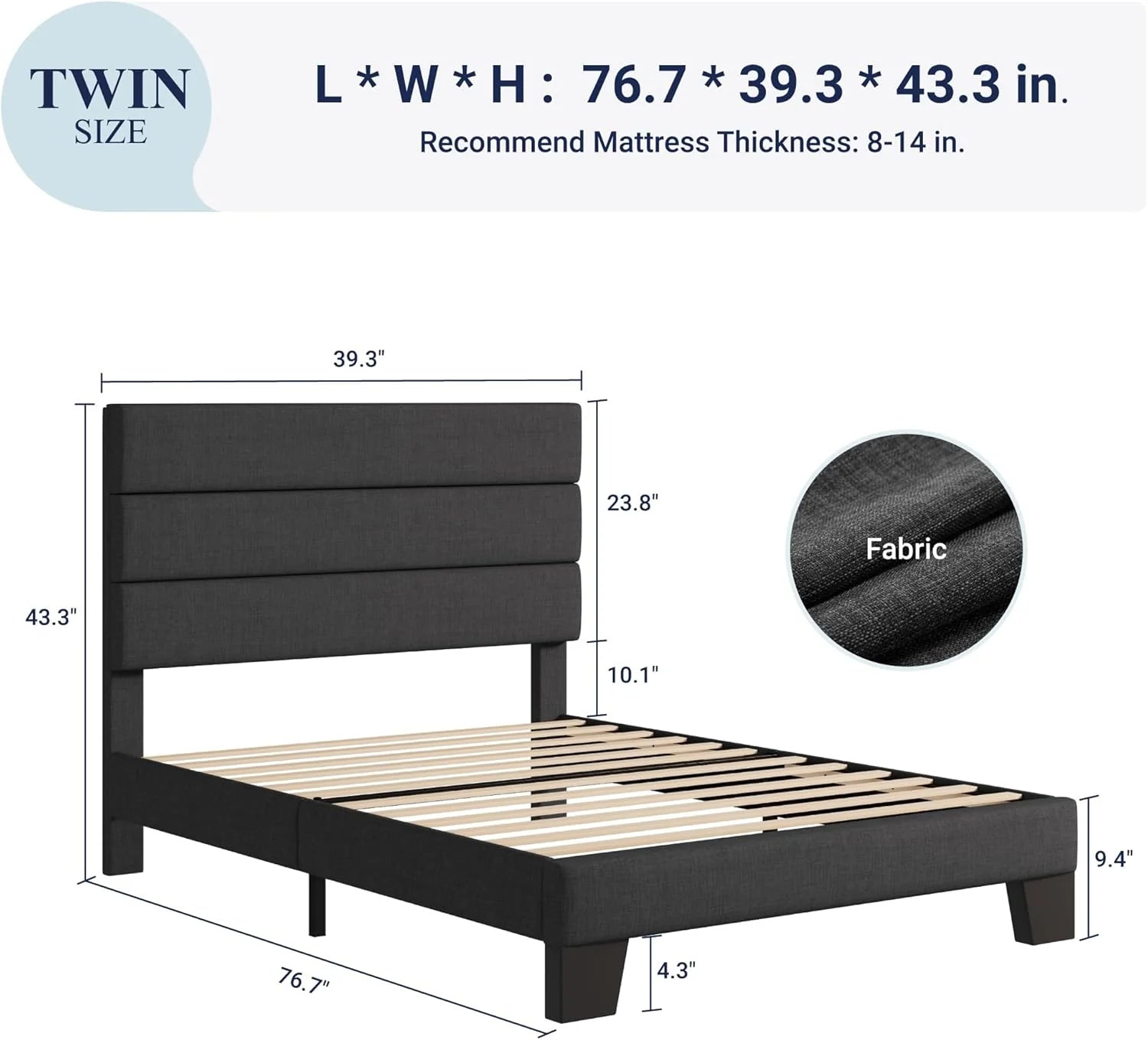 Allewie Queen Size Platform Bed Frame Fabric Upholstered Headboard Wooden Slats Support