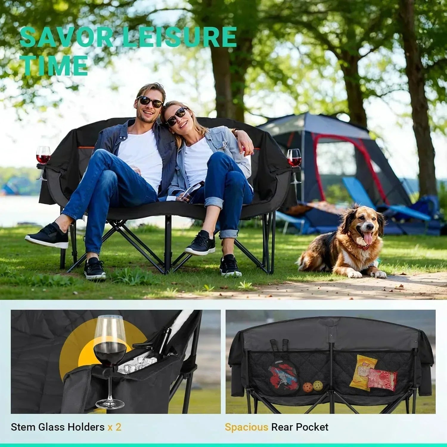 Extra Large Double Camping Chair 2 Person Comfortable Sofa Chair Adult Loveseat Lawn Chair