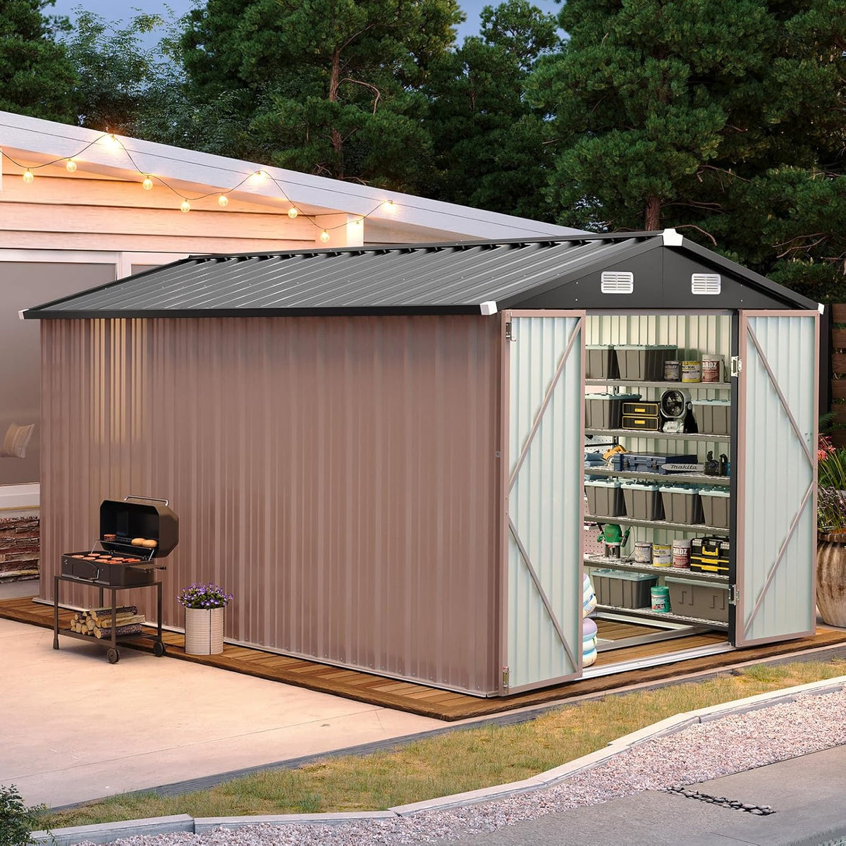 Aoxun 6.2x4 FT Shed Outdoor Storage Shed Metal Garden Shed Sloping Roof Tool Shed Bike Shed