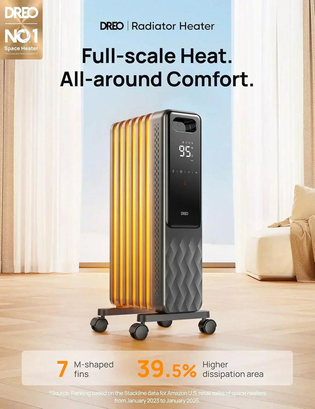 Indoor electric radiant heater with overheat and tip-over protection digital thermostat