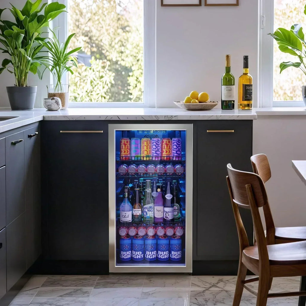 Beverage Refrigerator Cooler-120 Cans Freestanding Mini Fridge Cooler with Glass Door