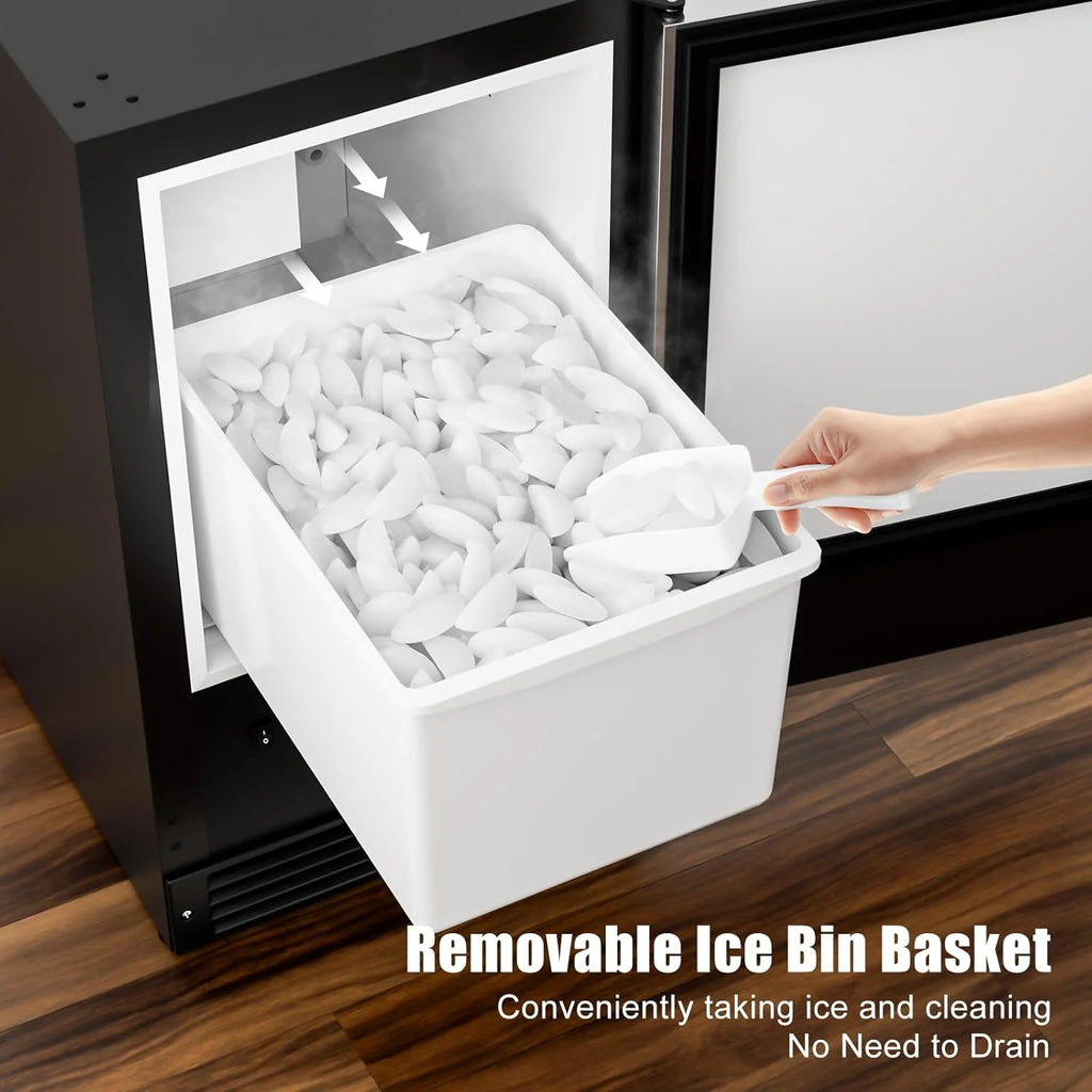 COTLIN 15 W Drainless Under Counter Ice Maker with 22LBS Storage Bin, Crescent Ice, Free Standing Built-in Ice Maker for Residential Commercial Use, No Drain Required, ETL Approved, 2025 Upgraded