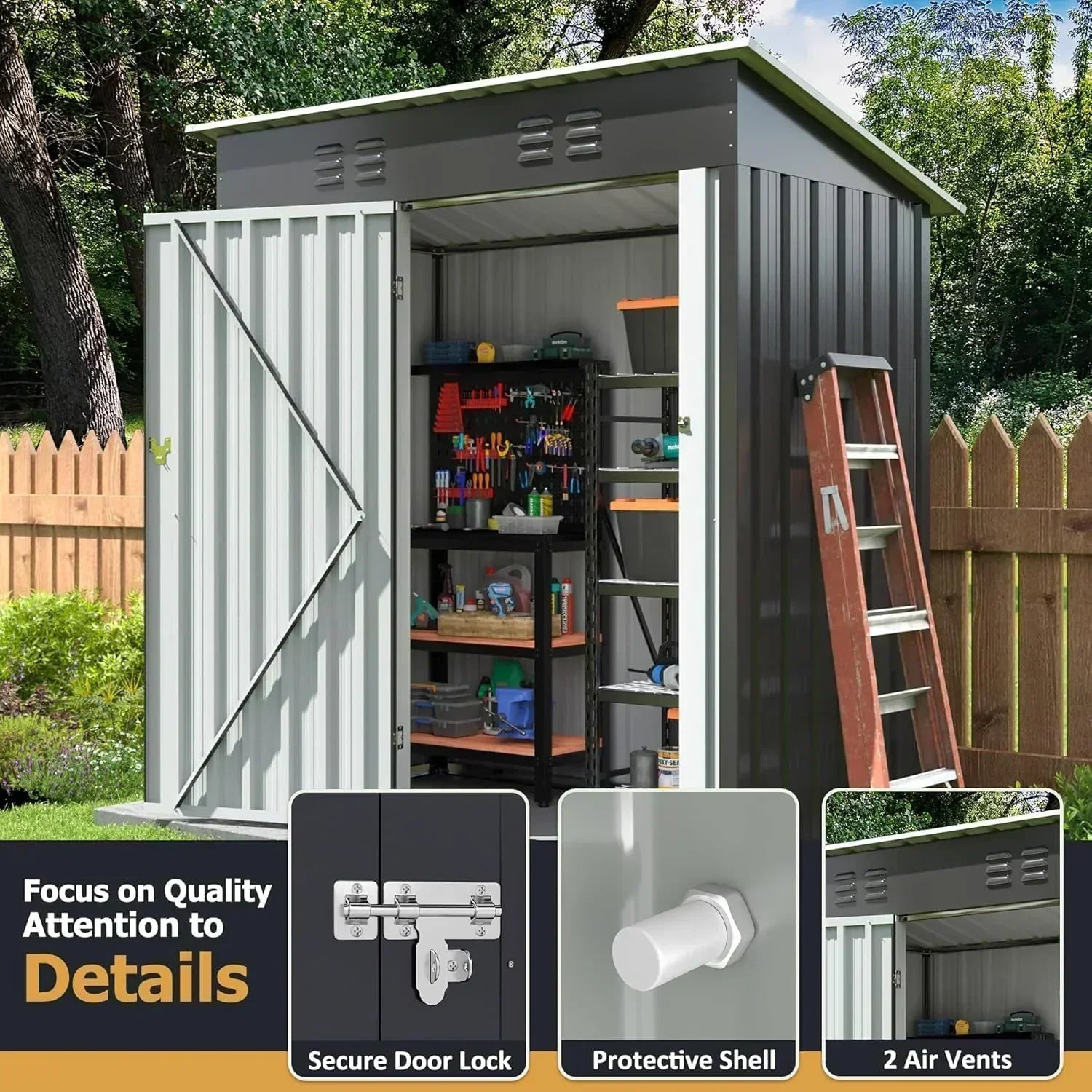 Polar Aurora 8 x 12 FT Outdoor Storage Shed Metal Garden Shed with Updated Frame Structure