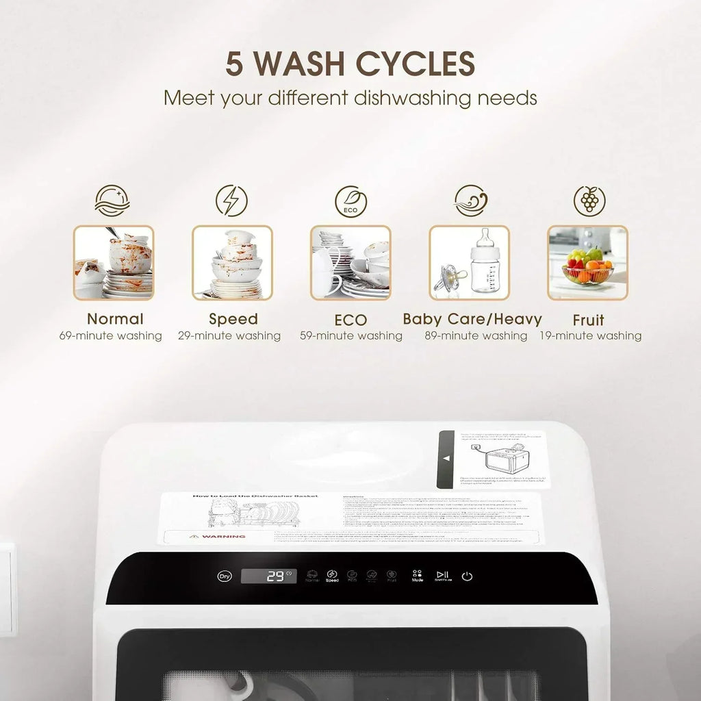 NOVETE portable tabletop dishwasher compact dishwasher with 5-liter built-in water tank