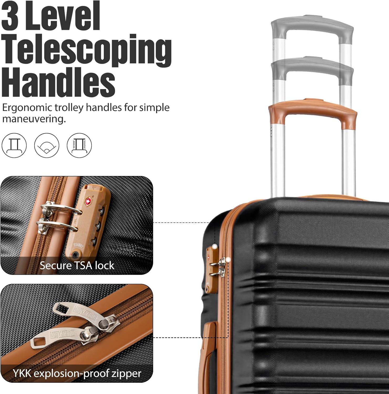 LONG VACATION 6 Piece Luggage Set Carry on Suitcase with ABS+PC hardshell Spinner Wheels