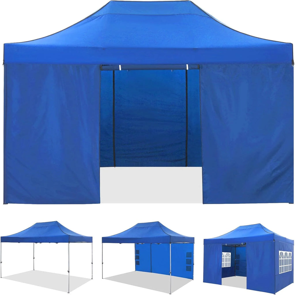 COBIZI 10x20 Heavy Duty Pop up Canopy Tent with 6 sidewalls Easy Up Commercial Outdoor Canopy Wedding Party Tents for Parties All Season Wind & Waterproof Gazebo with Roller Bag,Black(Frame Thickened)