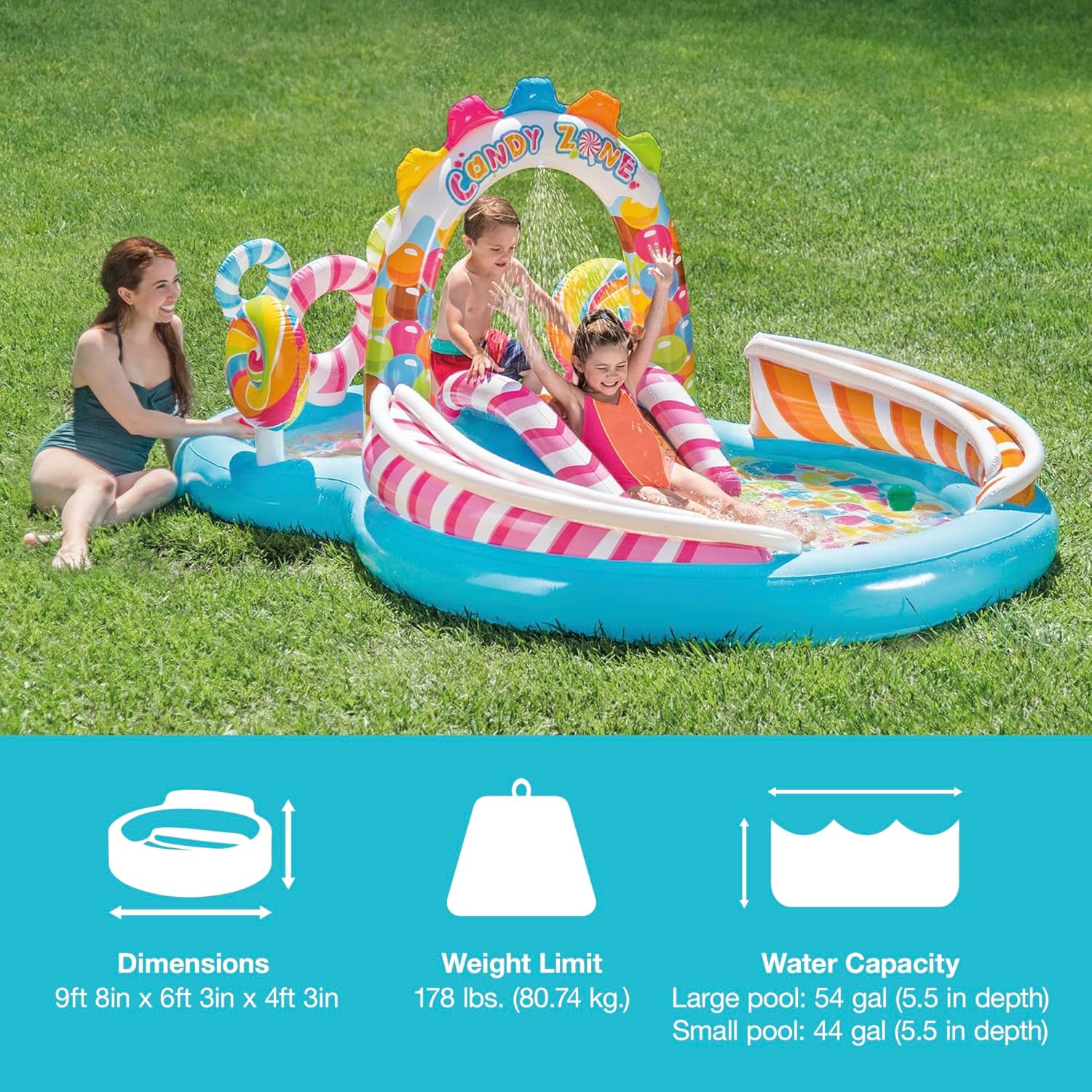 Intex 96 x 78 x 28 Inflatable Jungle Adventure Play Center Spray Kiddie Pool - Backyard Kids Water Slide, Outdoor Blow-Up Splash Pad for Toddlers