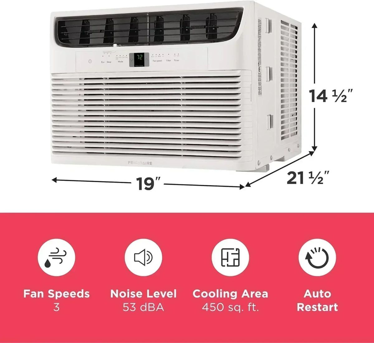 Frigidaire 5,000 BTU Window Air Conditioner Remote Control Cools Up to 150 Sq. Ft. Quiet Operation