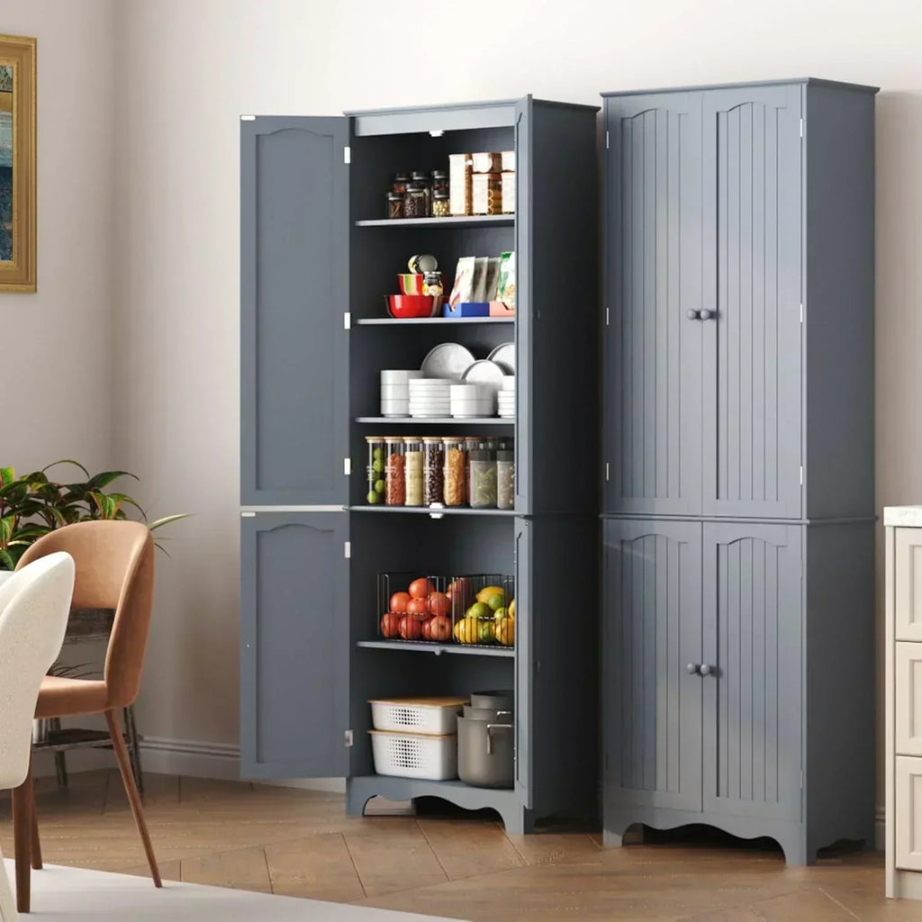 Tall Pantry Cabinet Freestanding Storage Cabinet Wooden Kitchen Pantry with 4 Doors