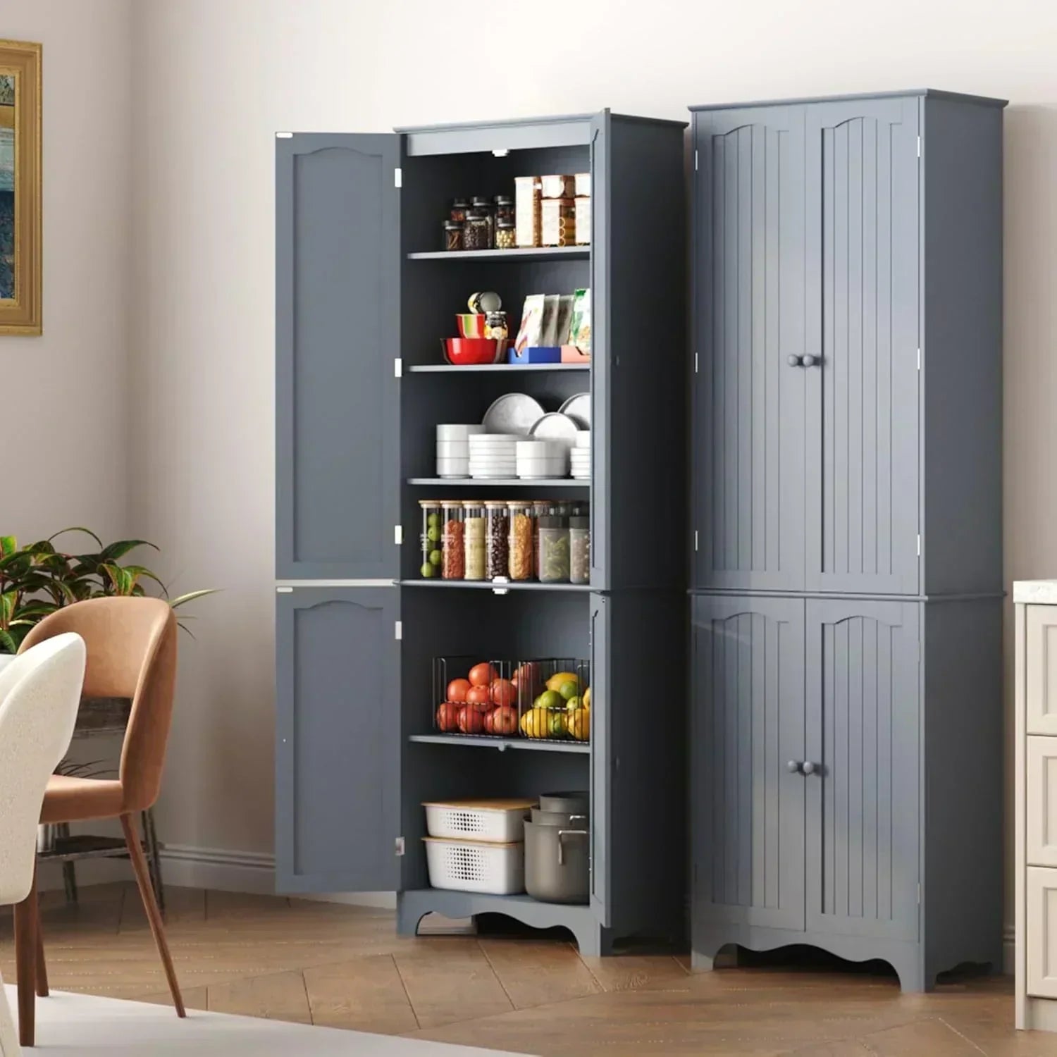 Tall Pantry Cabinet Freestanding Storage Cabinet Wooden Kitchen Pantry with 4 Doors