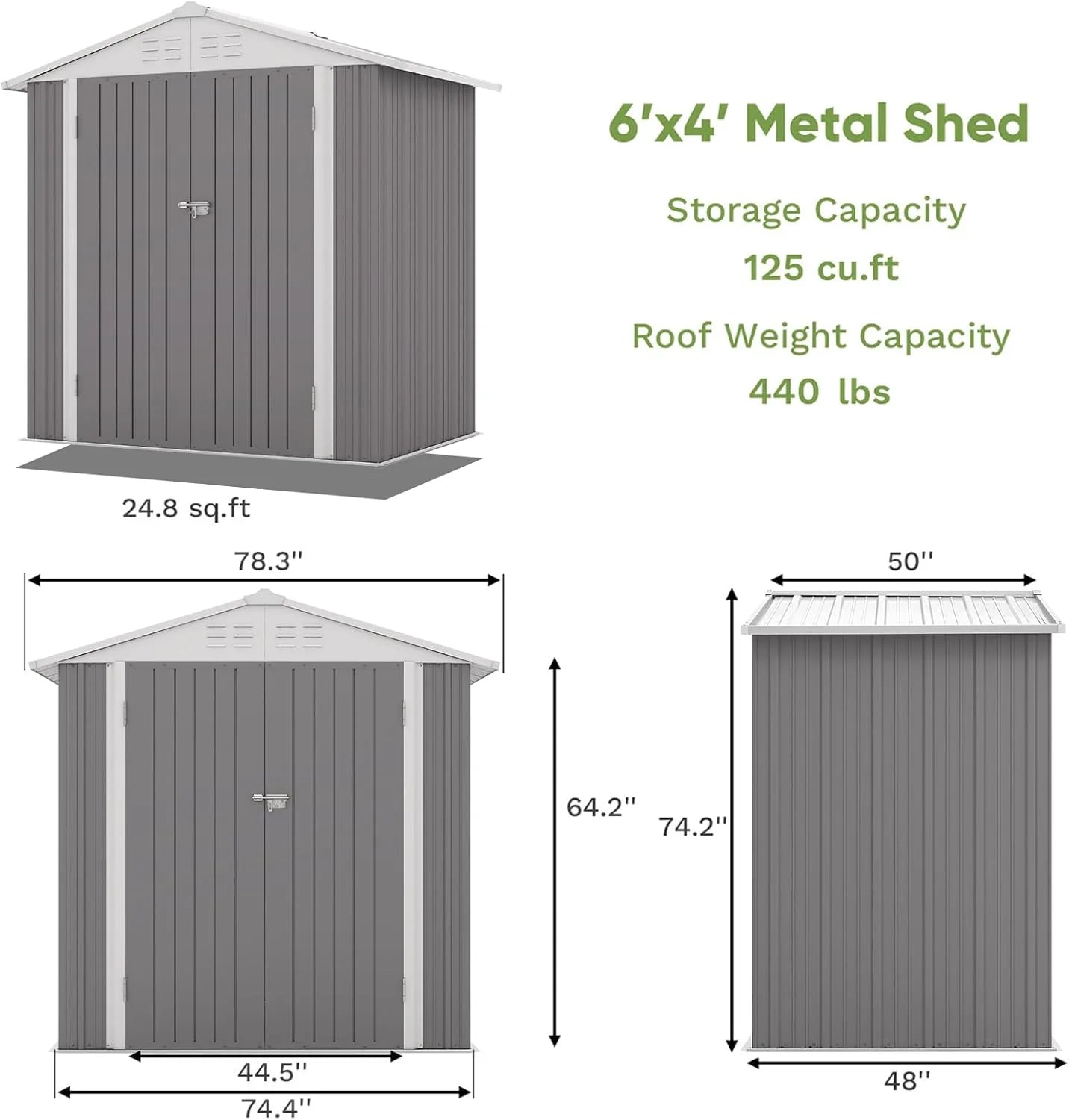 Patiowell 5x3 FT Outdoor Storage Shed Tool Shed with Sloping Roof and Lockable Door Metal Shed