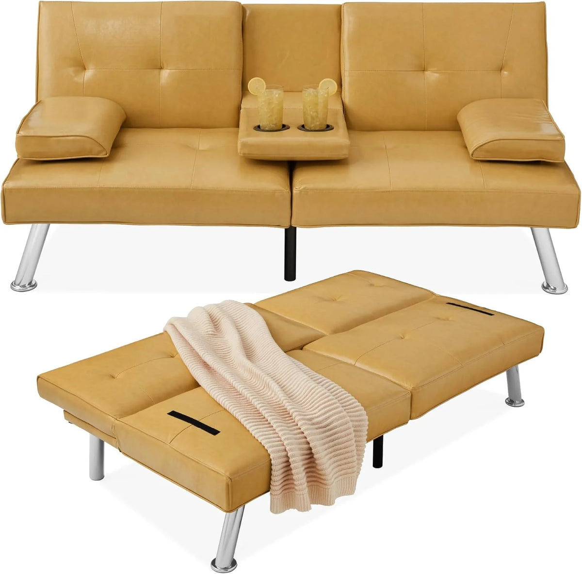Best Choice Products Faux Leather Upholstered Modern Convertible Futon Adjustable Folding