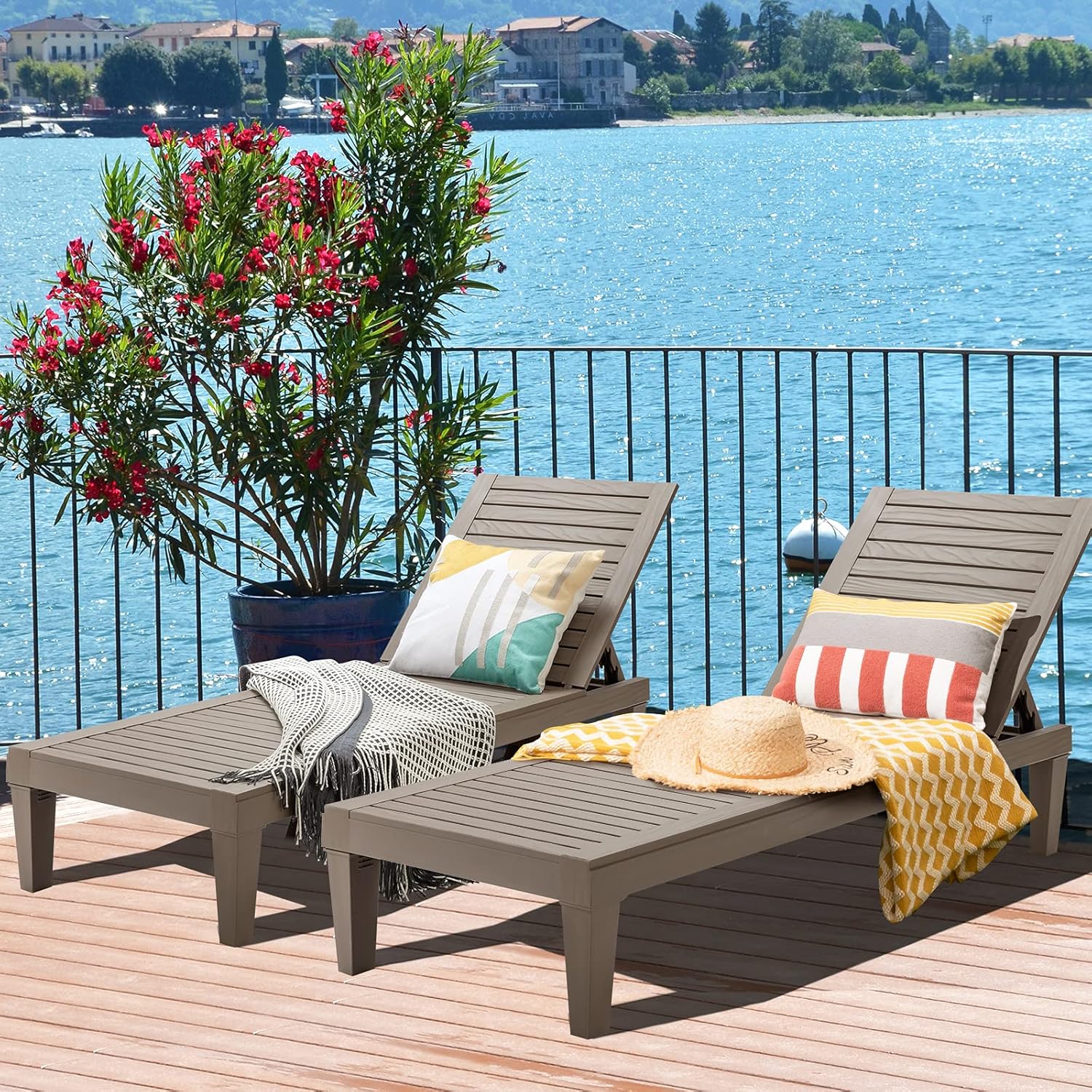 Outdoor Chaise Lounge Chair, Lightweight Patio Lounge Recliner Chair with Adjustable Backrest, 5 Reclining Positions Chaise Lounger for Patio, Beach, Balcony, Poolside, Backyard (1, Black)
