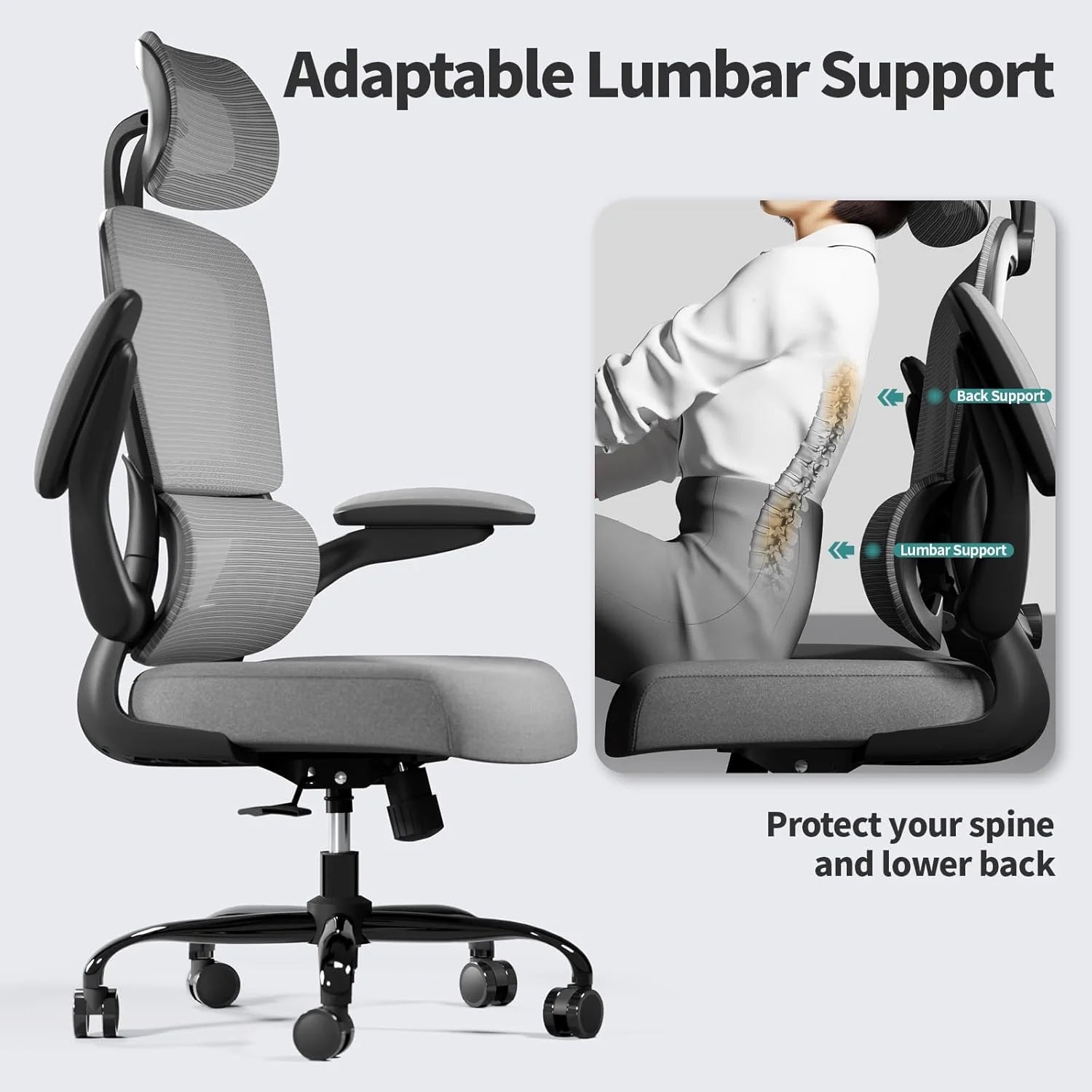 Office Chair Ergonomic Desk Chair, 330 lbs Home Mesh Desk Chair with Wheels, Comfortable Gaming Chair, High Back Office Chair