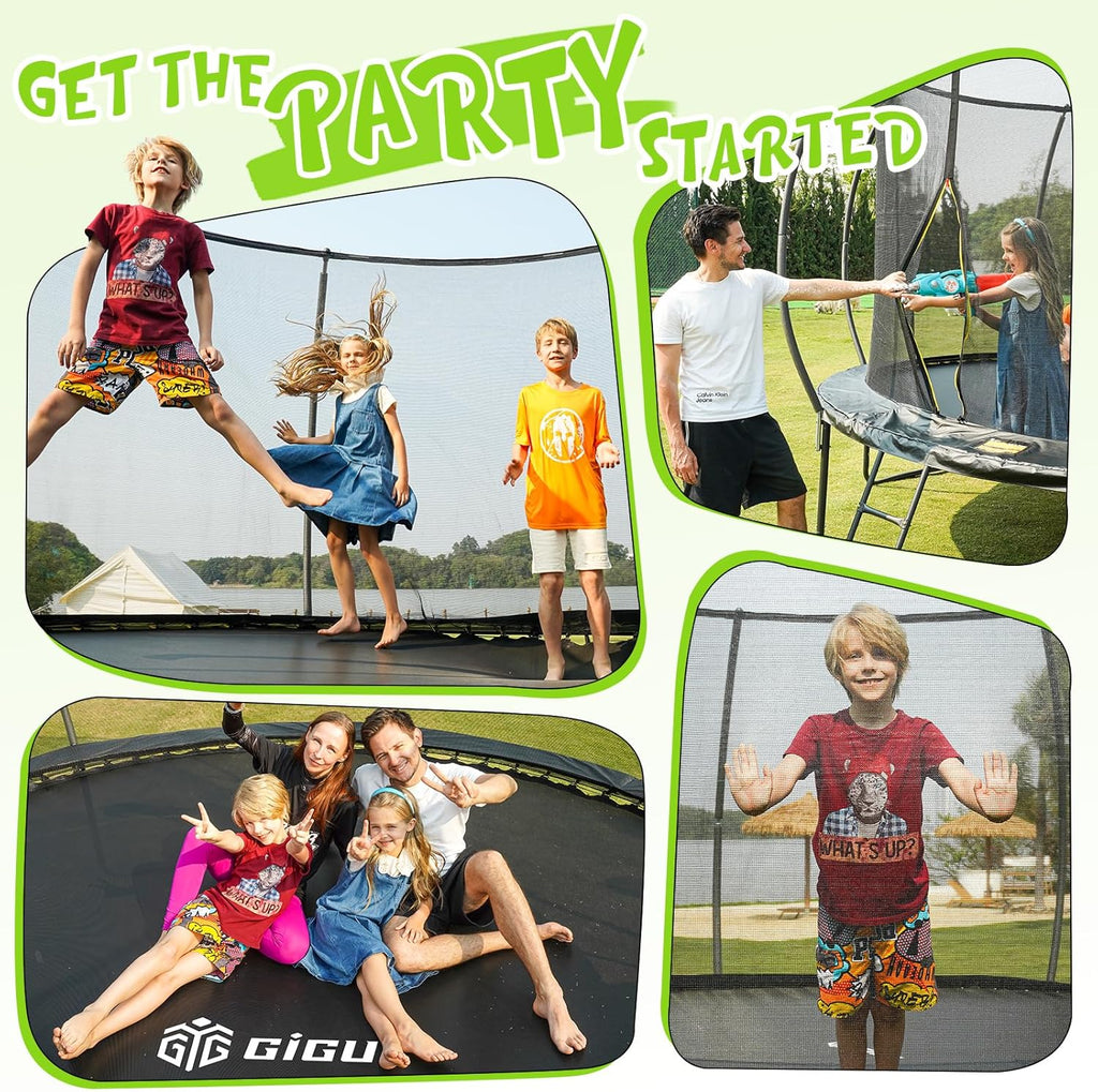 Gigu 10FT 12FT 14FT Recreational Trampolines with Enclosure Net and Ladder Anti-Rust Coating