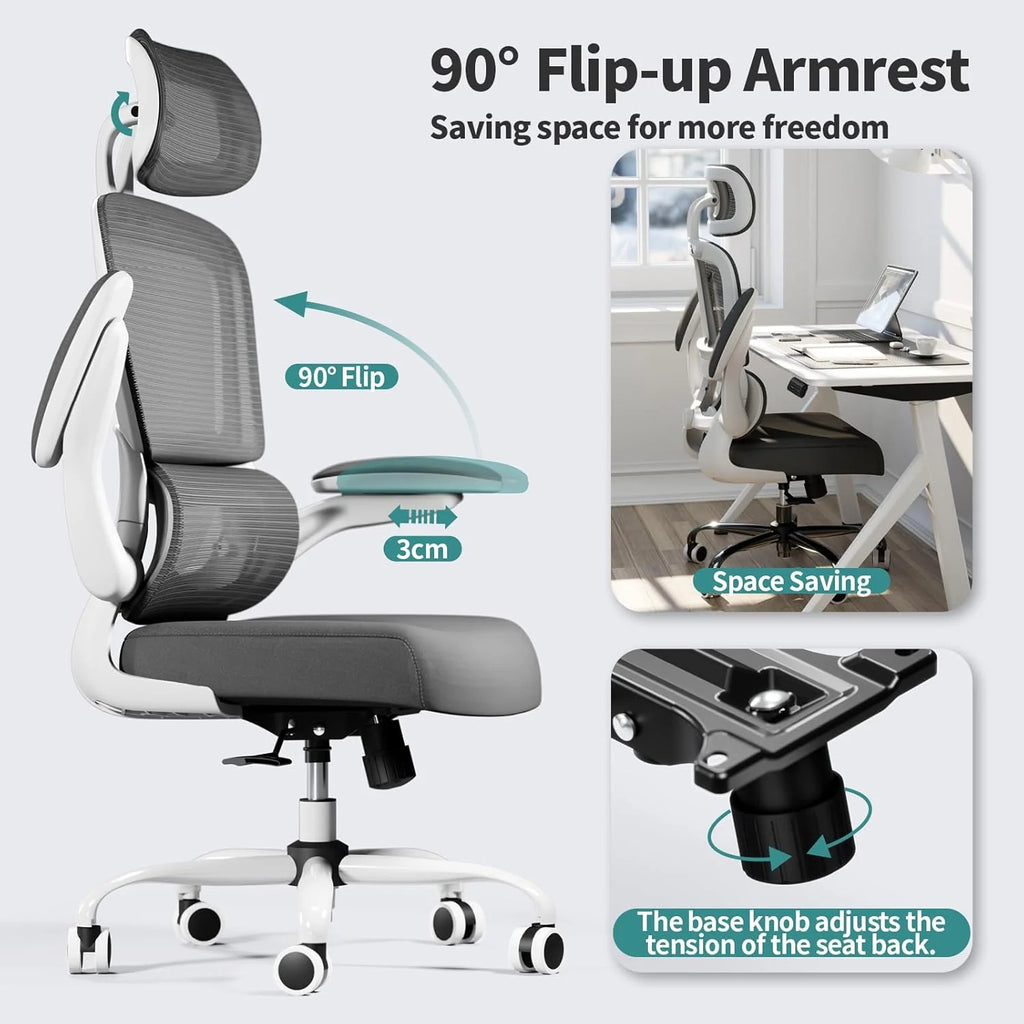 Office Chair Ergonomic Desk Chair, 330 lbs Home Mesh Desk Chair with Wheels, Comfortable Gaming Chair, High Back Office Chair